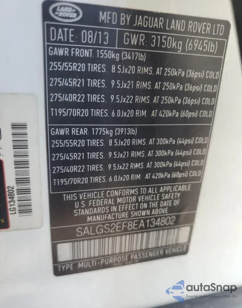 2014 Land Rover Range Rover Supercharged z USA, uszkodzony, nr VIN SALGS2EF8EA134802